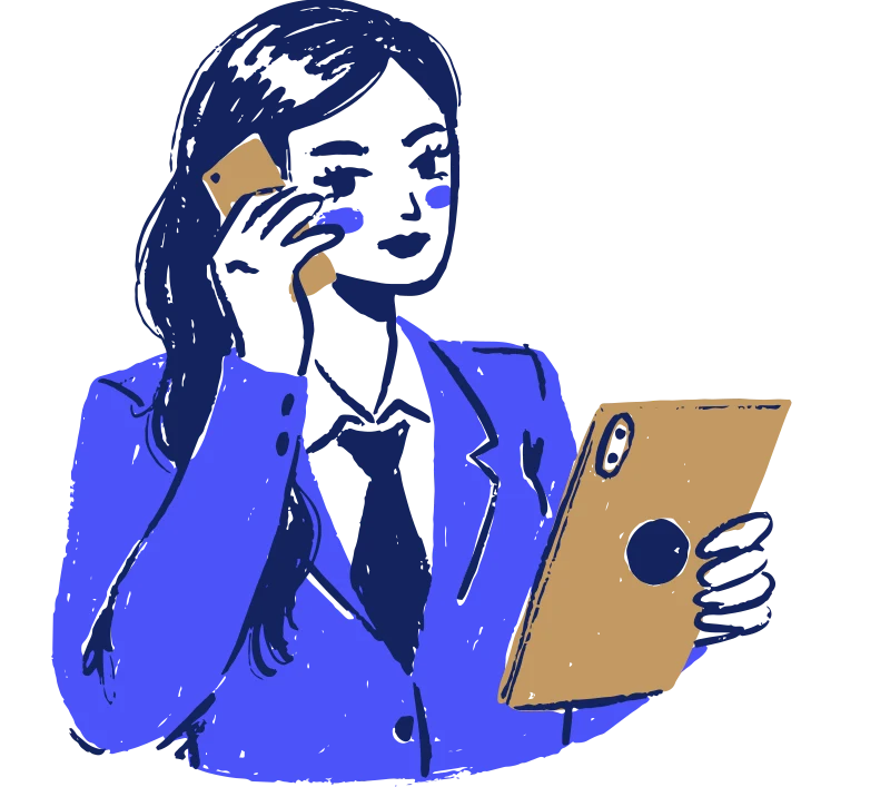 Illustration of an accountant on the phone with a tablet